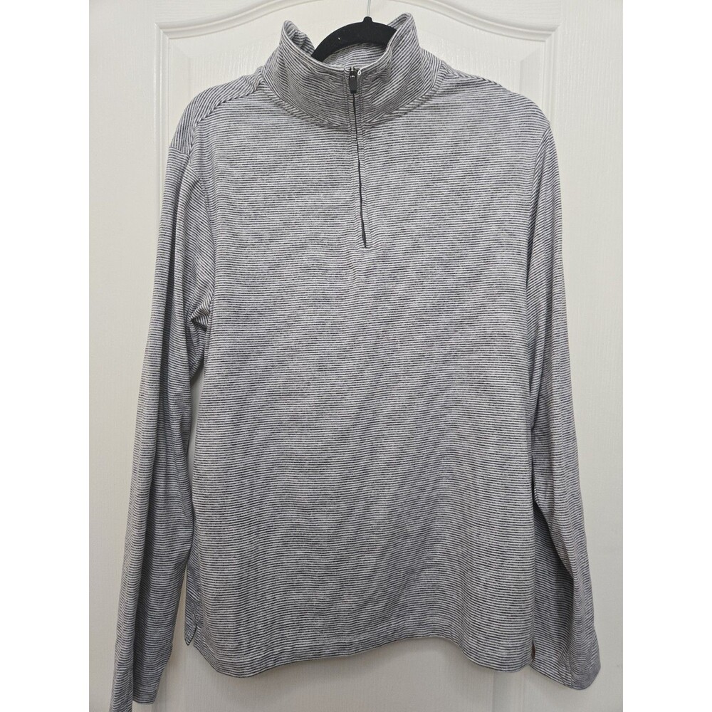 Fundamental Coast Stripped Quarter Zip Pullover Large Men’s Coastal Gray White
